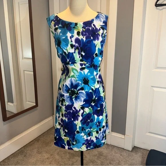 DressBarn Blue Purple Green Floral Shift Dress Size 16 - Picture 2 of 11